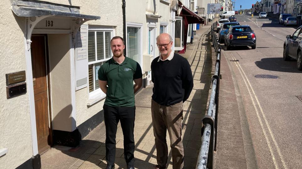 Austin and Richard, chiropractors outside Honiton Chiropractic Clinic in Honiton, East Devon