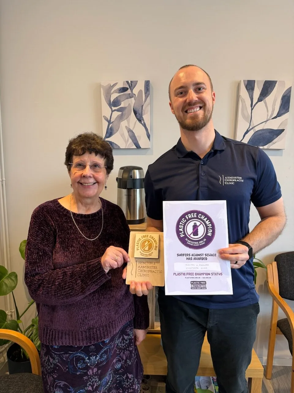 Axminster Chiropractors has been Awarded Plastic Free